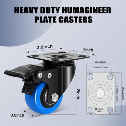 Imagem de Conjunto de rodas Caster Humagineer de 2 polegadas e 600 kg Heavy Duty com freio