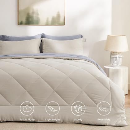 Imagem de Conjunto de roupa de cama Bedsure Queen Comforter 7 peças reversível bege