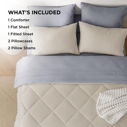 Imagem de Conjunto de roupa de cama Bedsure Queen Comforter 7 peças reversível bege