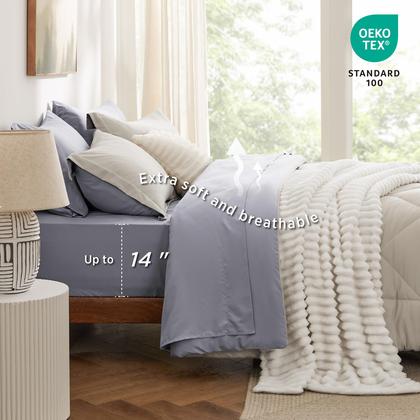 Imagem de Conjunto de roupa de cama Bedsure Queen Comforter 7 peças reversível bege
