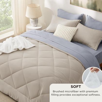 Imagem de Conjunto de roupa de cama Bedsure Queen Comforter 7 peças reversível bege