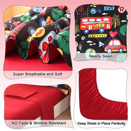 Imagem de Conjunto de roupa de cama Wowelife Cars para meninos, 4 peças