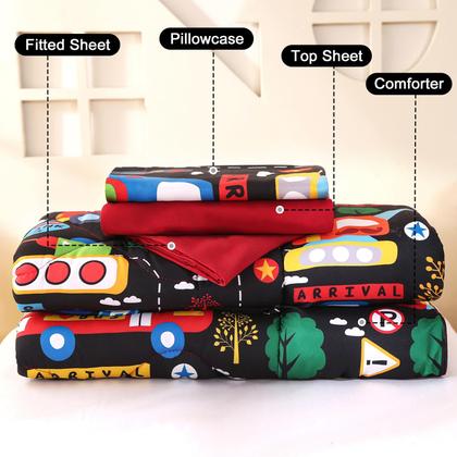 Imagem de Conjunto de roupa de cama Wowelife Cars para meninos, 4 peças