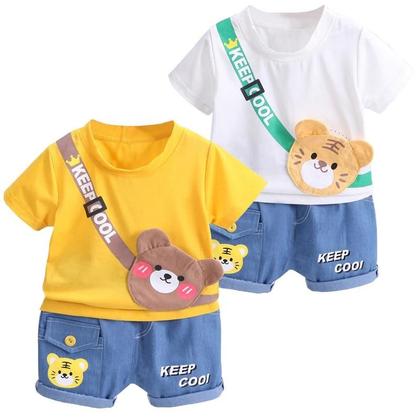 Imagem de Conjunto de Roupa de Verão para Bebê Menino - Camiseta e Shorts de Algodão com Ursinho - 2 Peças