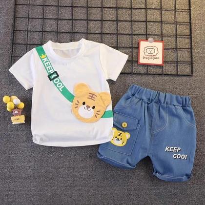 Imagem de Conjunto de Roupa de Verão para Bebê Menino - Camiseta e Shorts de Algodão com Ursinho - 2 Peças
