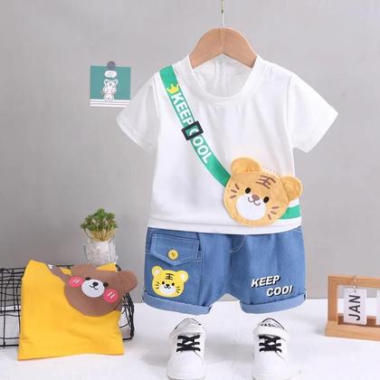 Imagem de Conjunto de Roupa de Verão para Bebê Menino - Camiseta e Shorts de Algodão com Ursinho - 2 Peças