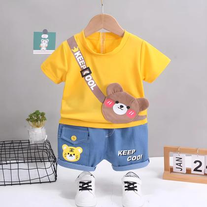 Imagem de Conjunto de Roupa de Verão para Bebê Menino - Camiseta e Shorts de Algodão com Ursinho - 2 Peças