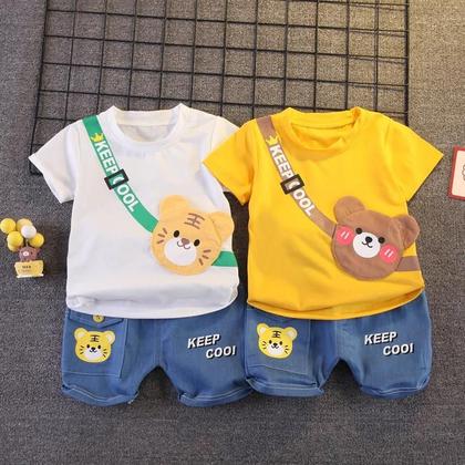Imagem de Conjunto de Roupa de Verão para Bebê Menino - Camiseta e Shorts de Algodão com Ursinho - 2 Peças
