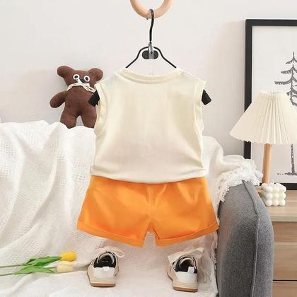 Imagem de Conjunto De Roupa De Verão Para Meninos Com Estampa De Gato Em Cartoon, 2 Peças, Camiseta E Shorts,