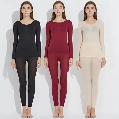 Imagem de Conjunto De Roupa Térmica Ultra-Fina Feminina Com Manga Longa, Pijamas De Inverno Sem Marcas,