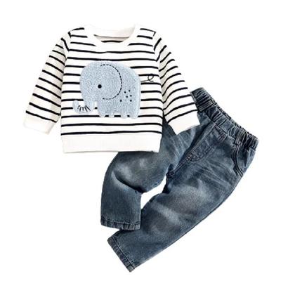 Imagem de Conjunto de Roupas de Bebê - Jeans Listrado com Elefante - Primavera/Outono (0-24 Meses)