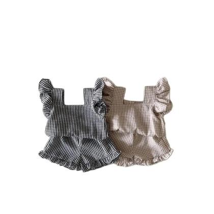 Imagem de Conjunto De Roupas De Verão Para Meninas Com Estampa Xadrez, Camiseta E Shorts 2 Peças Para Crianças