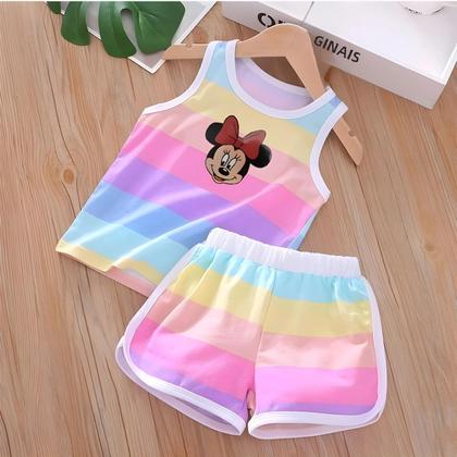 Imagem de Conjunto de Roupas Infantil de Verão Mickey e Minnie - Colete e Shorts (2 Peças)