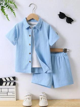 Imagem de Conjunto de Roupas Infantil Verão - 2 Peças (Camisa e Shorts) - Meninos