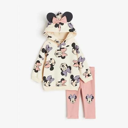 Imagem de Conjunto De Roupas Infantis De Moletom Com Capuz E Leggings De Desenho Animado Da Minnie Mickey,