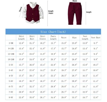 Imagem de Conjunto de roupas para bebês e meninos de 2 a 3 pés com colete, calça, camisa e gravata borboleta