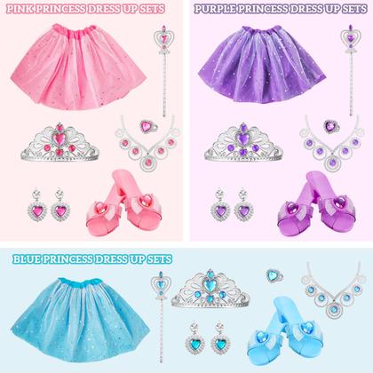 Imagem de Conjunto de roupas Princess ShyLizard para meninas de 4 a 6 anos com vestidos e acessórios.