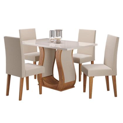 Imagem de Conjunto de Sala de Jantar com Mesa 120x80cm Tampo em Vidro e 4 Cadeiras Cor Mel/Off White Inovare Bege