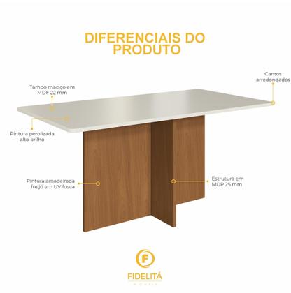 Imagem de Conjunto De Sala De Jantar Fidelitá Itália 170 Cm Com 6 Cadeiras Freijó/Off-White Assento Grafite