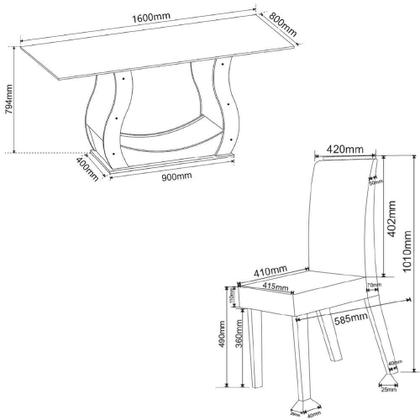 Imagem de Conjunto De Sala De Jantar Mesa Veneto 1,60m 6 Cadeiras