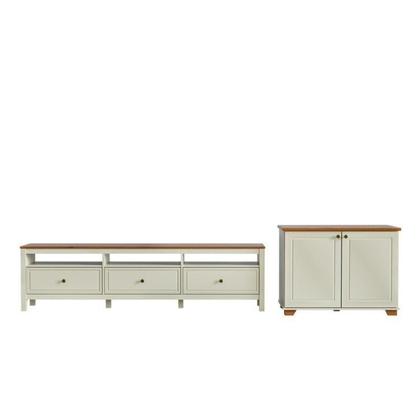 Imagem de Conjunto de Sala Peças com Rack 2,10 e 1 Armário 2 Portas Ananda CabeCasa MadeiraOriginals Branco Off White/Mel Off White/Mel