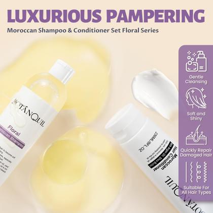 Imagem de Conjunto de shampoo e condicionador sem sulfato com manteiga de karité para cabelos cacheados, secos e danificados, óleo marroquino e óleo de argan, shampoo, produtos para cabelo, condicionador de viagem, hidratante, hidratante e antifrizz