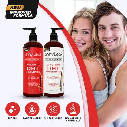 Imagem de Conjunto de shampoo e condicionador Shiny Leaf DHT Blocker com biotina