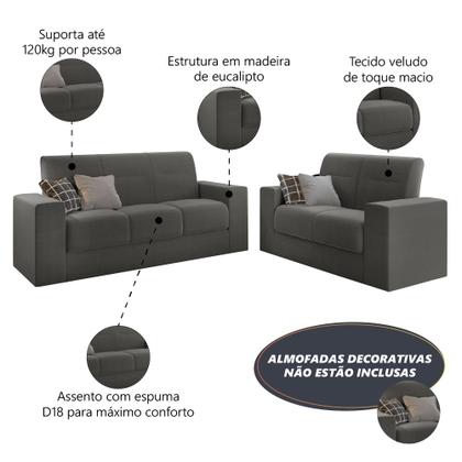 Imagem de Conjunto de Sofá 2 e 3 Lugares Leon Veludo Mamflex