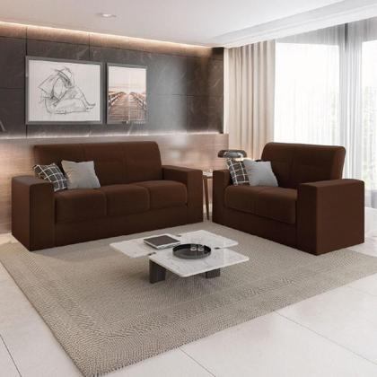 Imagem de Conjunto De Sofá 2 E 3 Lugares Leon Veludo Mamflex Marrom