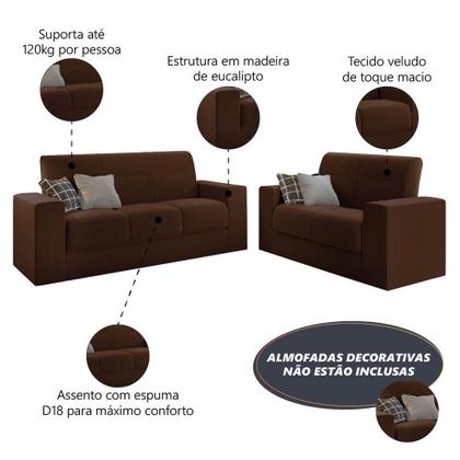 Imagem de Conjunto De Sofá 2 E 3 Lugares Leon Veludo Mamflex Marrom