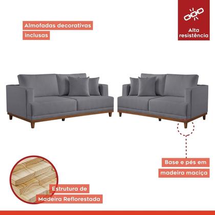 Imagem de Conjunto de Sofá 2 e 3 Lugares Pés em Madeira Maciça Ingla