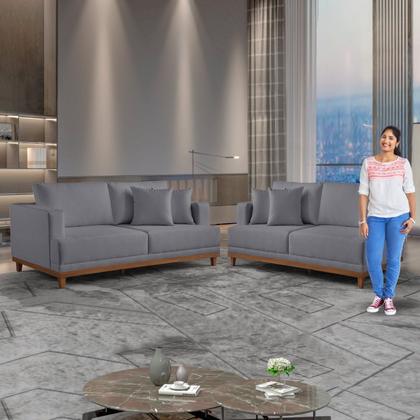 Imagem de Conjunto de Sofá 2 e 3 Lugares Pés em Madeira Maciça Ingla