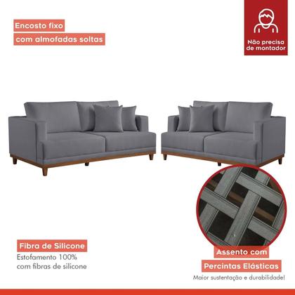 Imagem de Conjunto de Sofá 2 e 3 Lugares Pés em Madeira Maciça Ingla