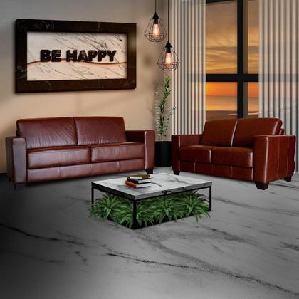 Imagem de Conjunto de Sofá 2 e 3 Lugares Sala de Estar Estocolmo Couro Caramelo - Gran Belo