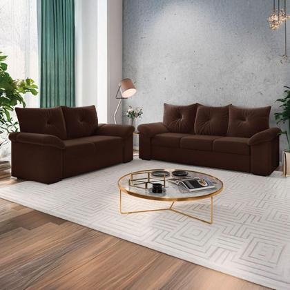 Imagem de Conjunto De Sofá 2 E 3 Lugares Taurus Veludo Mamflex Marrom