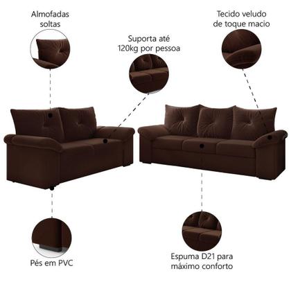 Imagem de Conjunto De Sofá 2 E 3 Lugares Taurus Veludo Mamflex Marrom