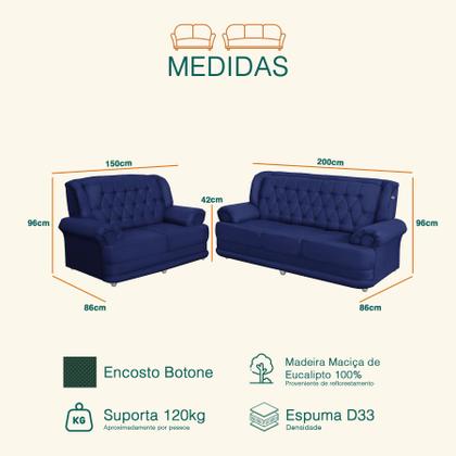 Imagem de Conjunto de Sofá 2,00 x 1,50m 3 E 2 Lugares Suede Filadélfia Azul