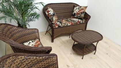 Imagem de Conjunto de sofá 2L + 2 Poltronas + Mesa de centro compacto para sacadas, varandas e áreas de lazer com pouco espaço