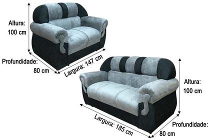 Imagem de Conjunto de sofá 2x3 lugares Cinza/Preto 605/601
