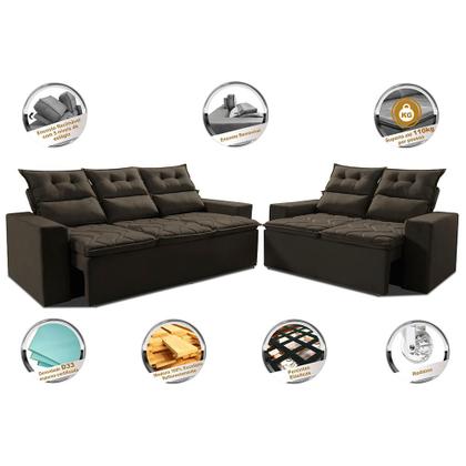 Imagem de Conjunto de Sofá 3 e 2 Lugares Retrátil e Reclinável 2,00x1,50m Cama inBox Smal Suede Café
