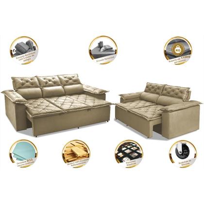 Imagem de Conjunto de Sofá 3 e 2 Lugares Retrátil e Reclinável Cama inBox Compact 2,00x1,50m Velusoft Bege
