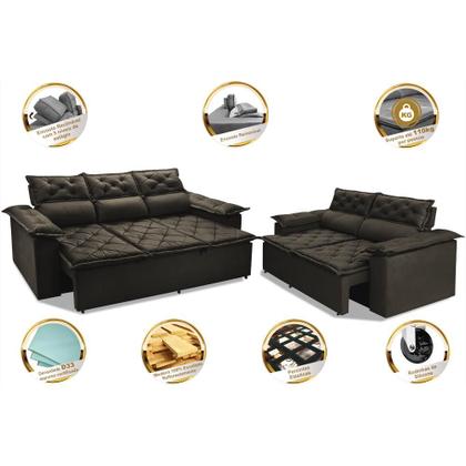 Imagem de Conjunto de Sofá 3 e 2 Lugares Retrátil e Reclinável Cama inBox Compact 2,00x1,50m Velusoft Café