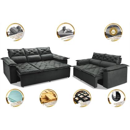 Imagem de Conjunto de Sofá 3 e 2 Lugares Retrátil e Reclinável Cama inBox Compact 2,00x1,50m Velusoft Cinza