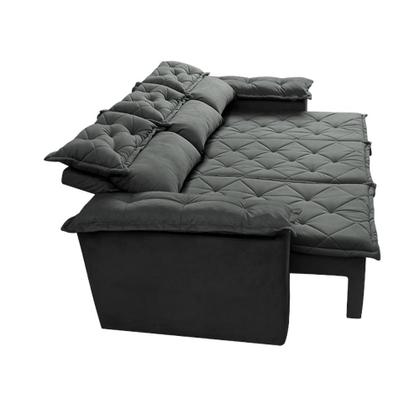 Imagem de Conjunto de Sofá 3 e 2 Lugares Retrátil e Reclinável Cama inBox Compact 2,00x1,50m Velusoft Cinza