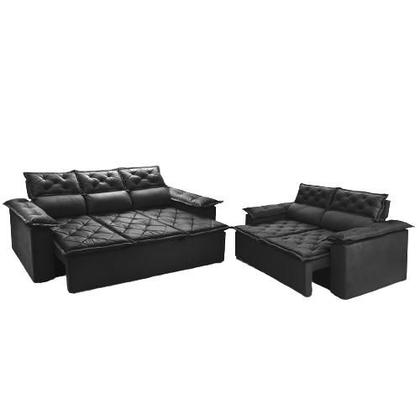 Imagem de Conjunto de Sofá 3 e 2 Lugares Retrátil e Reclinável Cama inBox Compact 2,00x1,50m Velusoft Preto