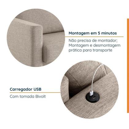 Imagem de Conjunto de Sofá Antúrio 3 e 2 Lugares com Usb em Linho CabeCasa MadeiraOriginals