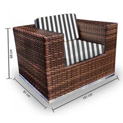 Imagem de Conjunto de Sofá Fibra Sintética Quadrado - 1 Sofá 2L + 2 Poltronas + 1 Mesa Centro - Tecido Milos