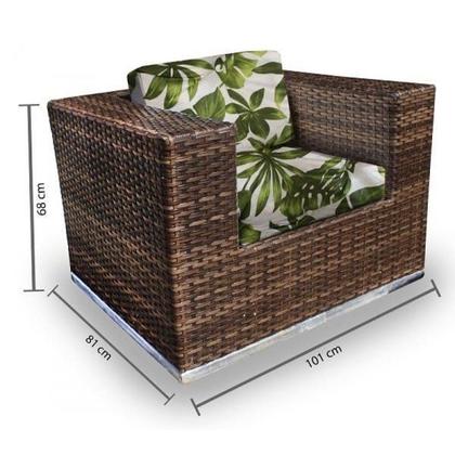 Imagem de Conjunto de Sofá Fibra Sintética Quadrado - 1 Sofá 2L + 2 Poltronas + 1 Mesa Centro - Zimbros Verde