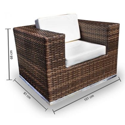 Imagem de Conjunto de Sofá Fibra Sintética Quadrado - 1 Sofá 3L + 2 Poltronas + 1 Mesa Centro - Tecido Duna Cru