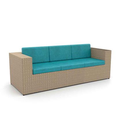 Imagem de Conjunto de Sofá Fibra Sintética Taipa Quadrado - 1 Sofá 3L + 2 Poltronas + 1 Mesa Centro - Tecido Duna Turquesa